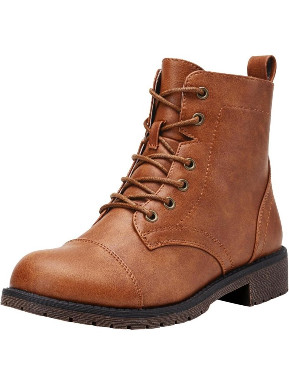Women's Lace Up Combat Ankle Boots, Cap Toe Low Block Heel